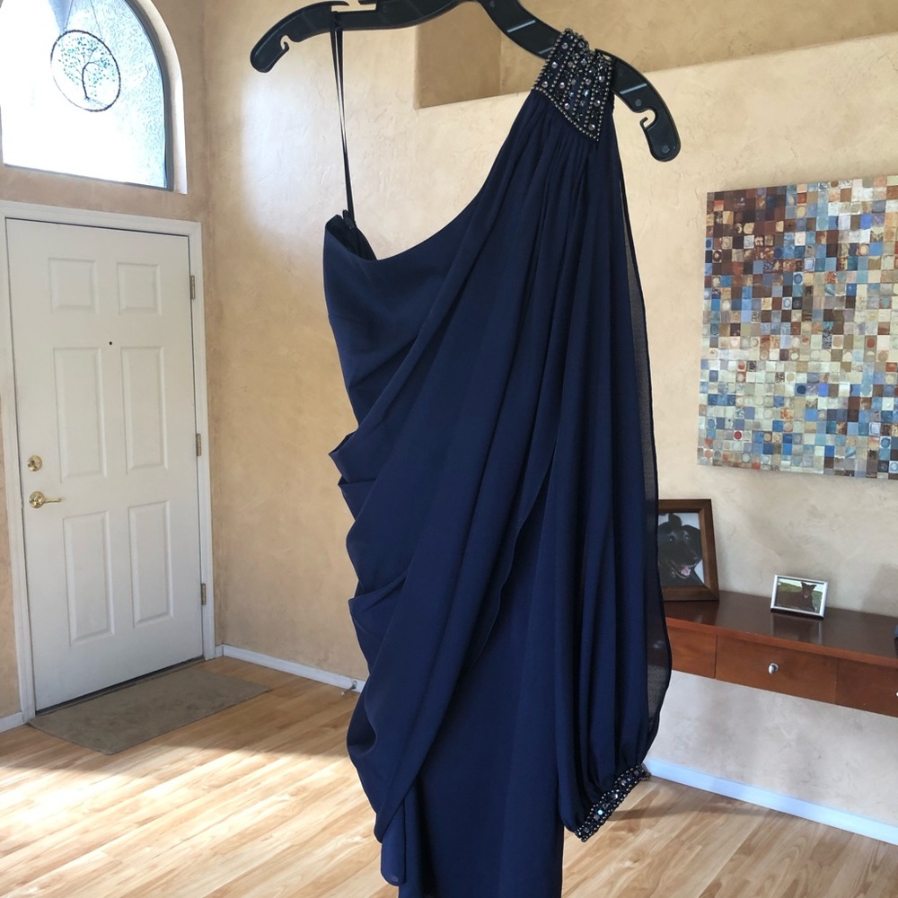 Navy one shoulder dress